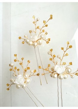 Дизайнерски фуркети за коса в златно и бяло - Roses and Gold
